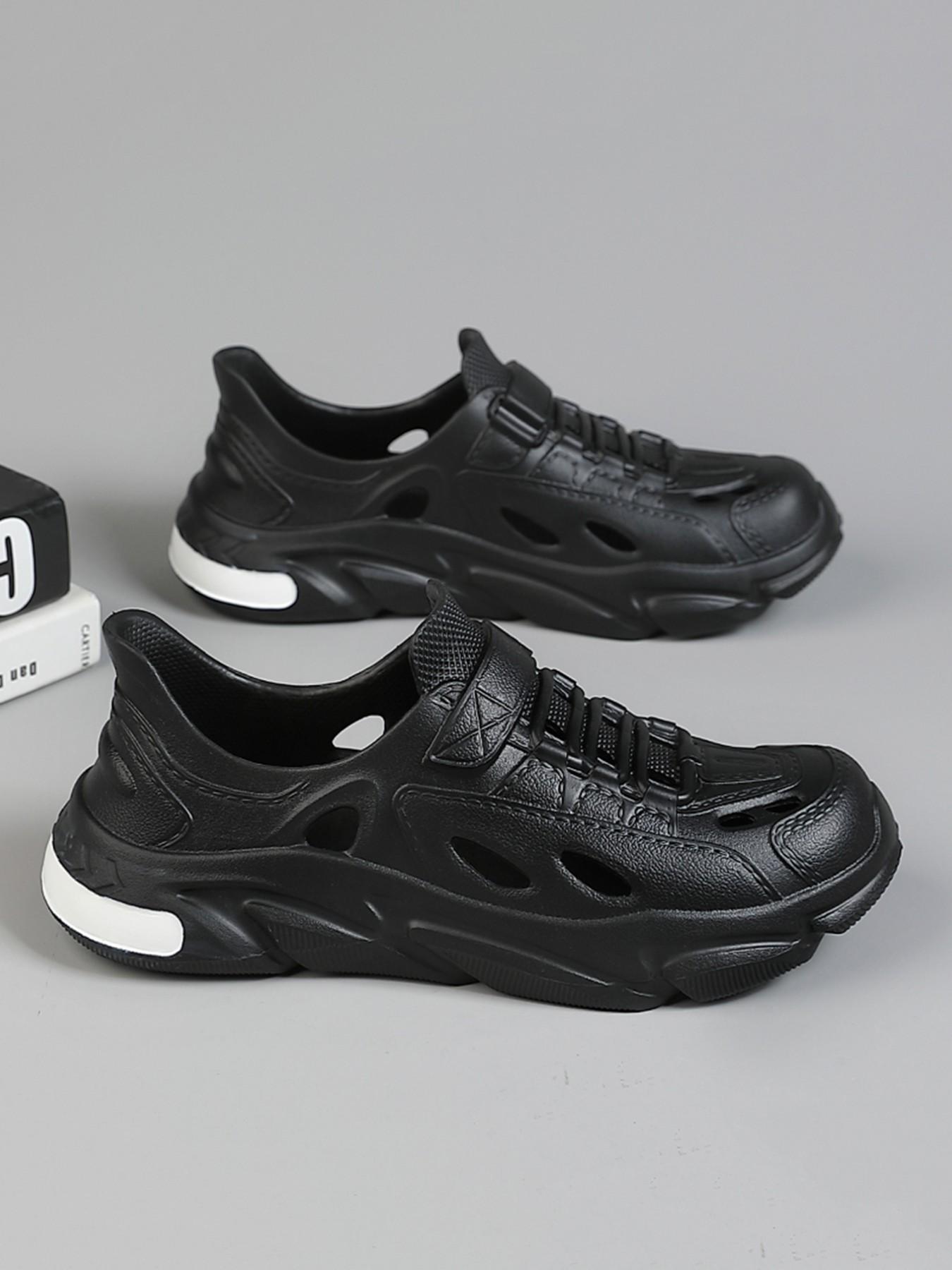 2026 Summer New All- Hollow Out Thick Sole Dad Shoes, Men's Velcro Breathable Hole Shoes, Soft Bottom Anti-Slip Water Sports Casual Sneakers