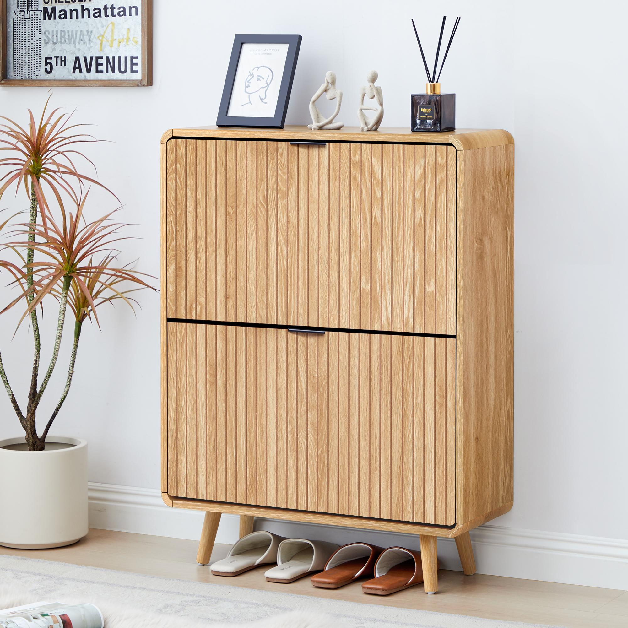 Giratree Modern Mid-Century Wooden Shoe Cabinet, Fluted Design with 2 or 3 Drawers, Stylish Storage Organizer for Entryway, Hallway, or Living Room Giratree Modern Mid-Century Wooden Shoe Cabinet, Fluted Design with 2 or 3 Drawers, Stylish Storage Organizer for Entryway, Hallway, or Living Room