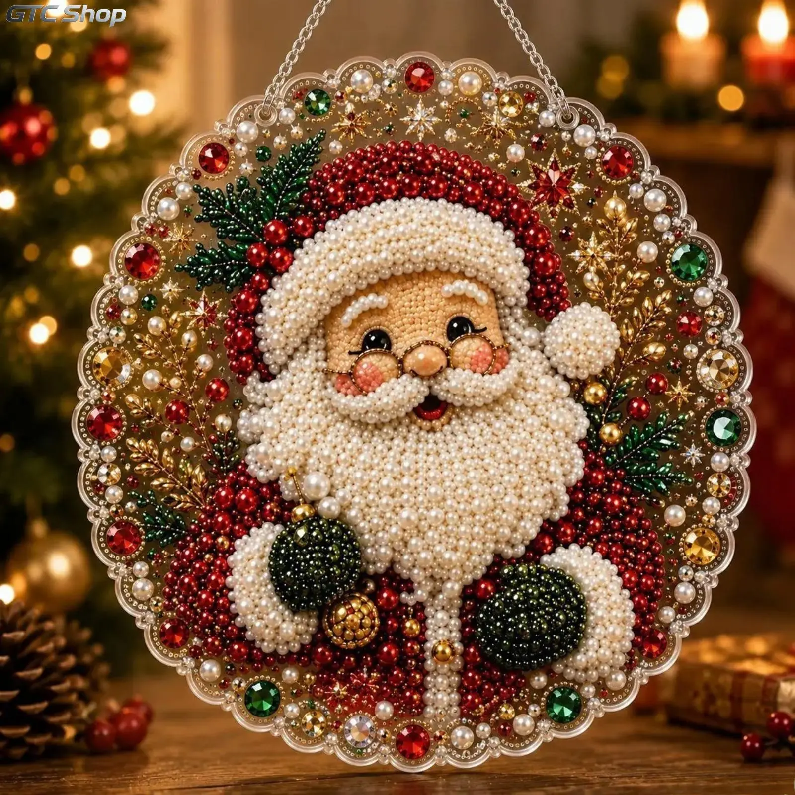Christmas Pearl Diamond Art Hanging Ornament Kit, DIY Handmade Hammock Holiday Decor with Scratch-Resistant, Non-Fading Pearl Beads