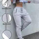 Women's Quick-Dry Breathable Sports Pants, Casual Sporty Pants with Side Zipper Pockets, Ideal for Fitness and Running, Athleisure Fitness Pants, Gym Running Bottoms, Gym Sportswear Bottoms