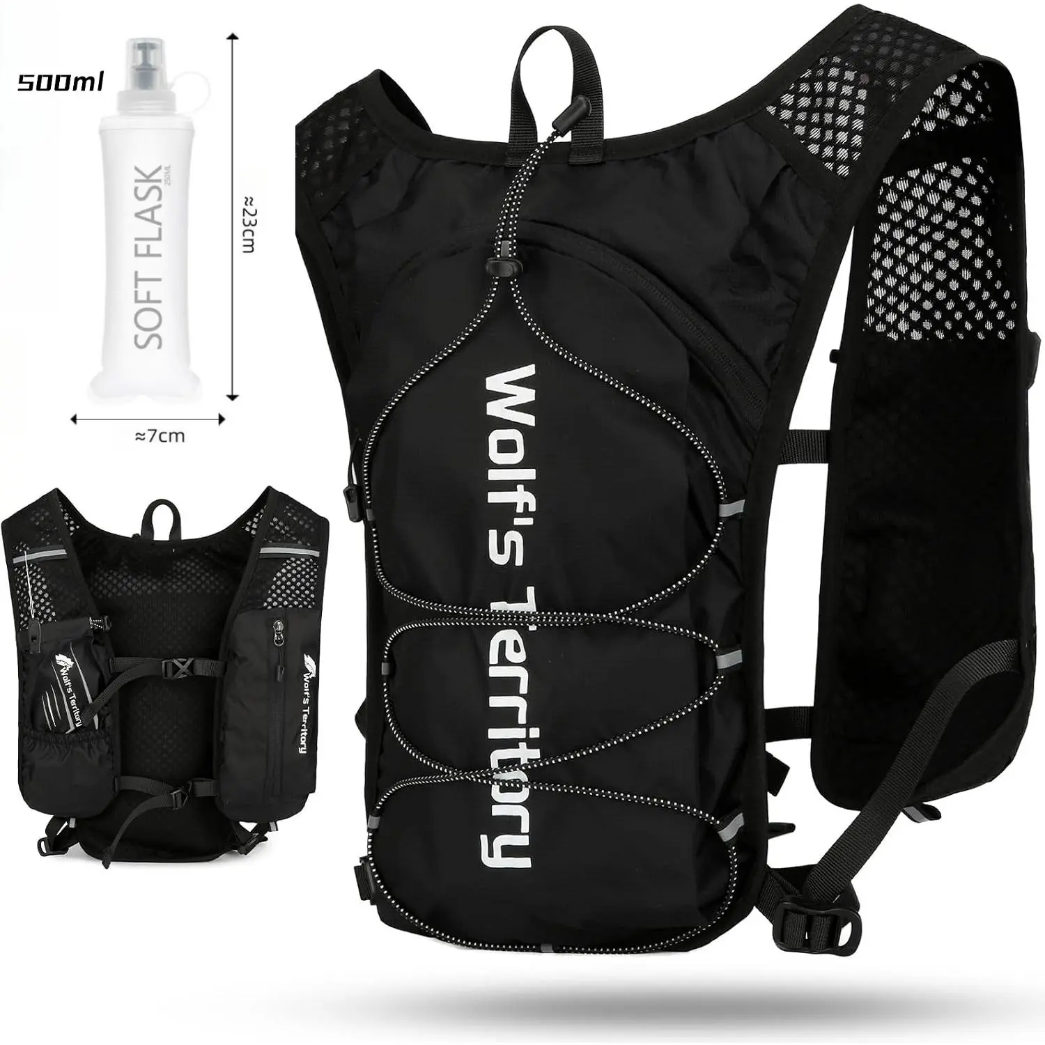 5-liter running hydration vest, 170-gram lightweight backpack, suitable for trail running| Breathable hydration vest, equipped with a 1.5-liter water bladder compartment, adjustable fit, and front storage space, suitable for running, hiking, and cycling