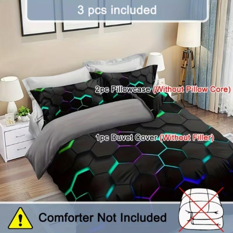 Set (3 Pcs) Down Comforter Covers, Hexagonal Design Without Filling, Twin/full/queen/king Sizes, Soft & Cozy Bedding Essentials, Bedroom Bedding Set
