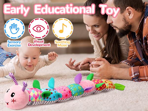 Newborn Baby Girl Gift Toys,Infant Tummy Time Toys,Musical Stuffed Animal with Multi-Sensory Crinkle, Rattle and Textures,Baby Boy Girl Gifts,Pink Cute Play