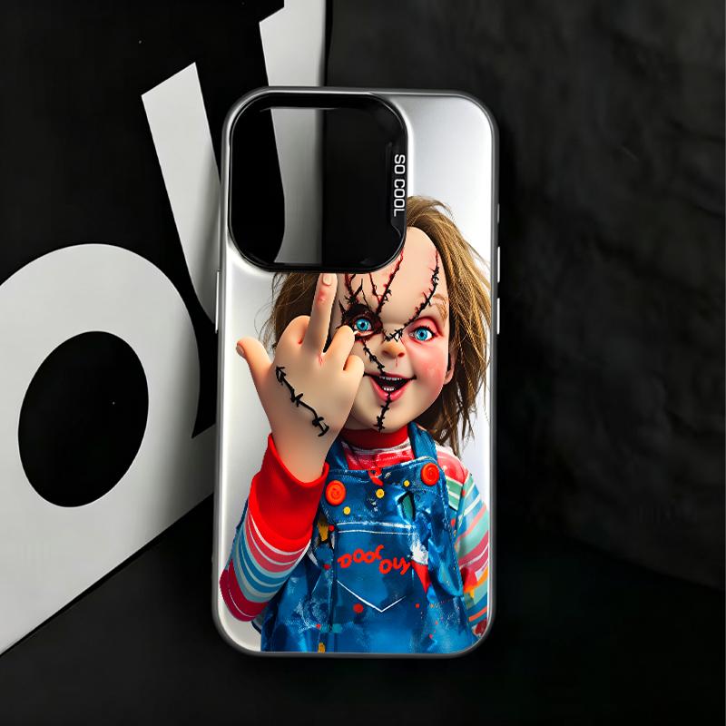 Chucky Creepy Gesture Pattern TPU Phone Case for iPhone 17,16 Pro Max,15,14 Plus,13,12,11,XR,XS & Samsung Galaxy S26,S25 Ultra,S24,S23,S22 Plus,S21 - Stylish, Anti-Drop, Shockproof, Durable with Camera Protection, Dark & Bloody Palette