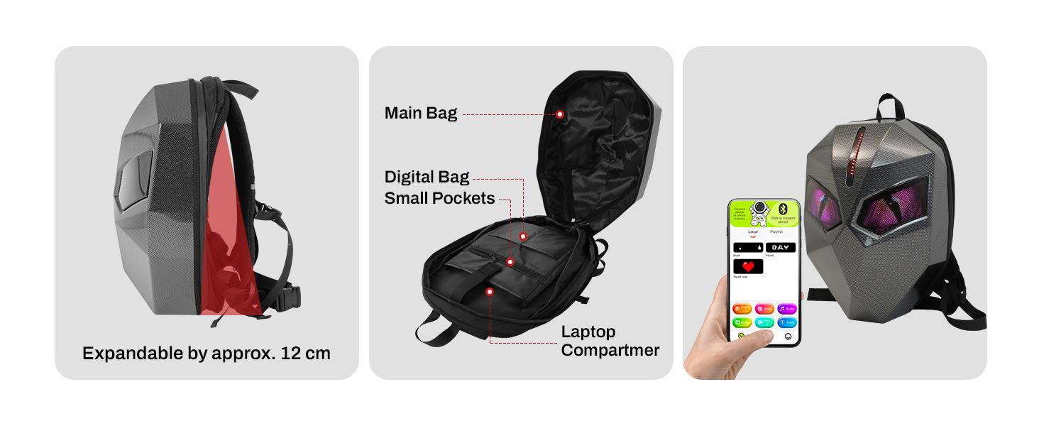 Motorcycle Backpack for Men, LED Backpack With DIY Programmable Full Color Screen, Hard Shell Large Capacity Waterproof Helmet Bag Laptop Backpack