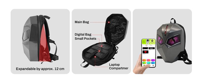 Motorcycle Backpack for Men, LED Backpack With DIY Programmable Full Color Screen, Hard Shell Large Capacity Waterproof Helmet Bag Laptop Backpack