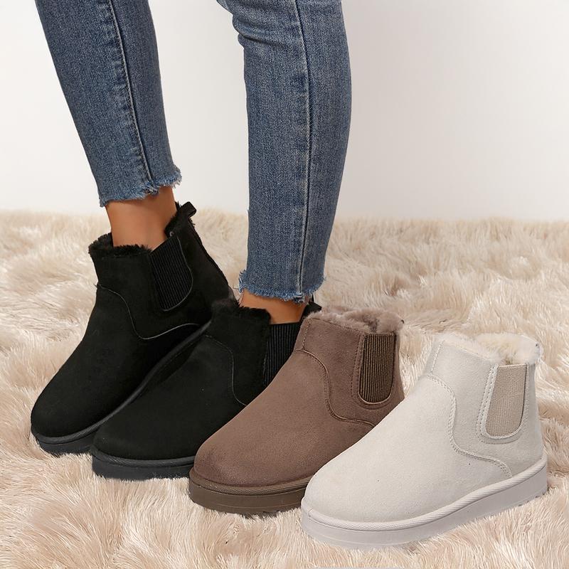 Women's Boots Stylish Comfortable Faux Leather Suede Flat Slip-On Snow Boots for Warmth and Fashion - Short Design Shoes for Indoor and Outdoor Springfresh