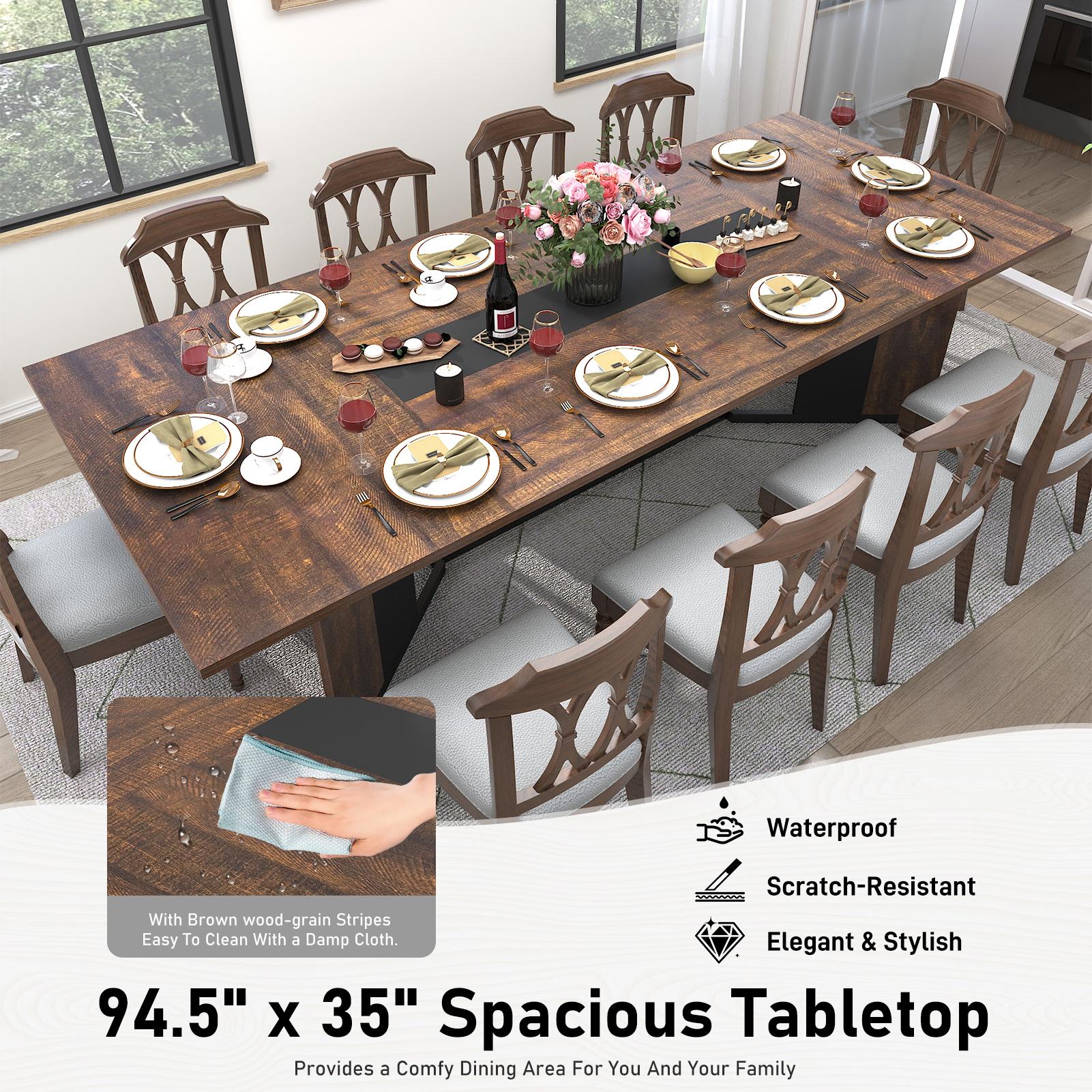 94 Inch Dining Table for 10 People,Modern Large Rectangular Kitchen Table W/Waterproof Wood Tabletop,Long Dining Room Tables W/Adjustable Legs&Metal Frame for Kitchen Living Room,Brown/White 94 Inch Dining Table for 10 People,Modern Large Rectangular Kitchen Table W/Waterproof Wood Tabletop,Long Dining Room Tables W/Adjustable Legs&Metal Frame for Kitchen Living Room,Brown/White