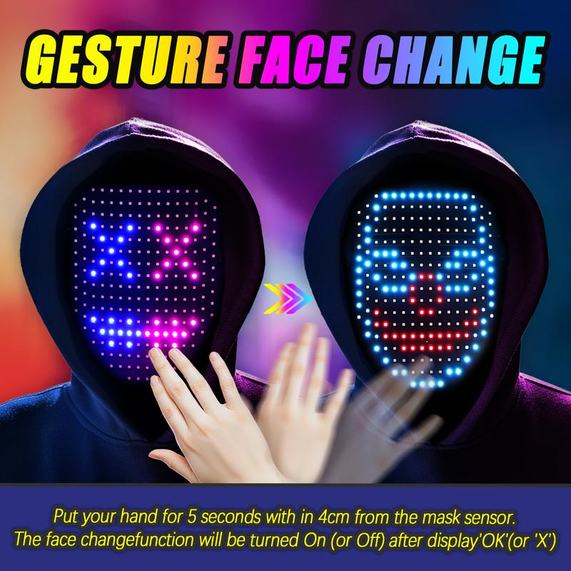 LED Mask, Light Up Mask with Gesture Sensing, Unisex LED Halloween , Christmas Mask with 50 Patterns Glow, Costume Cosplay Party Masquerade ｜ Halloween Gift ｜