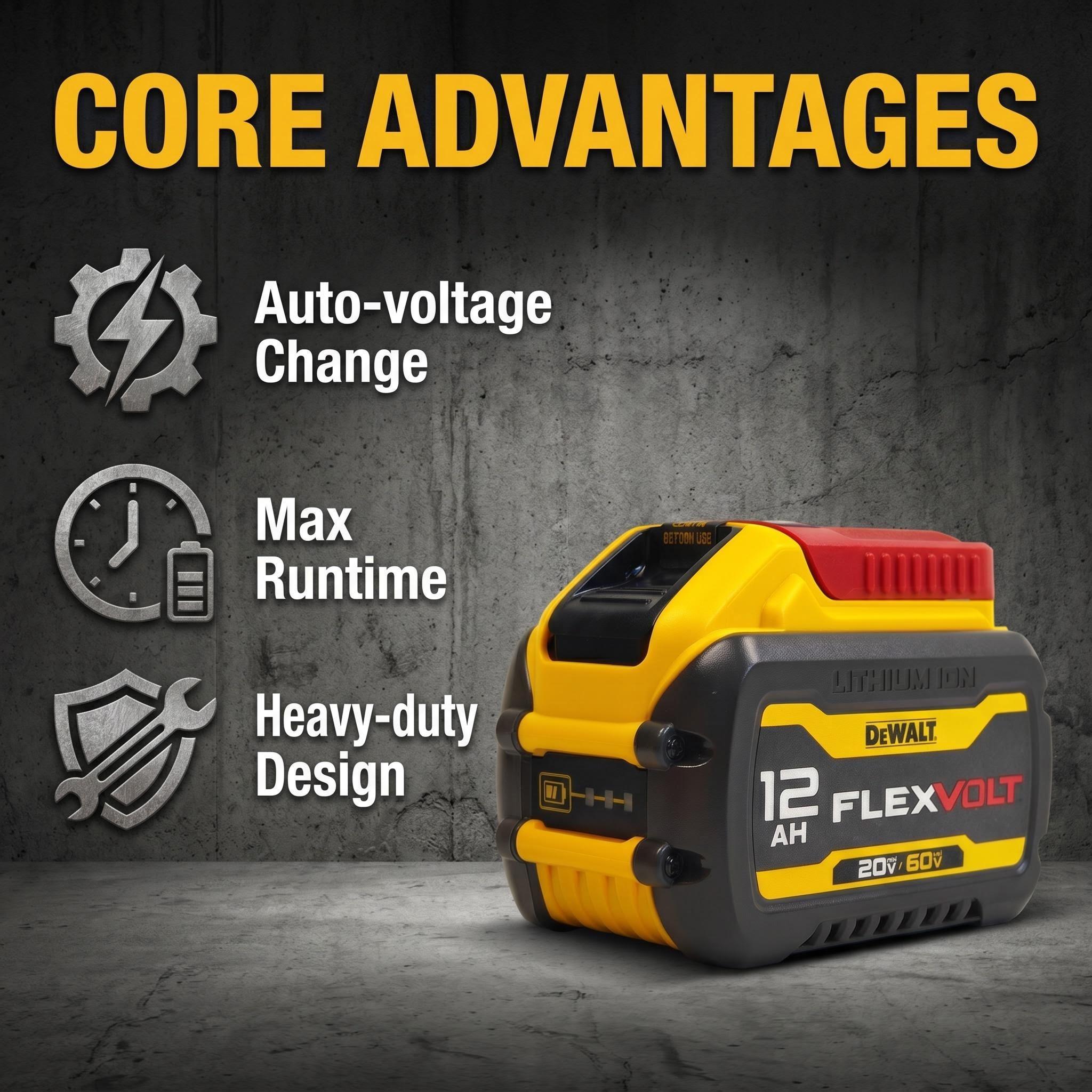 DeWalt DCB612 Heavy Duty 20V/60V FlexVolt 12.0Ah Lithium-Ion Battery with 21700 Cells, Batteries for Cordless Users’ Heavy Duty Work, Power Tool Accessories Replacement Tool