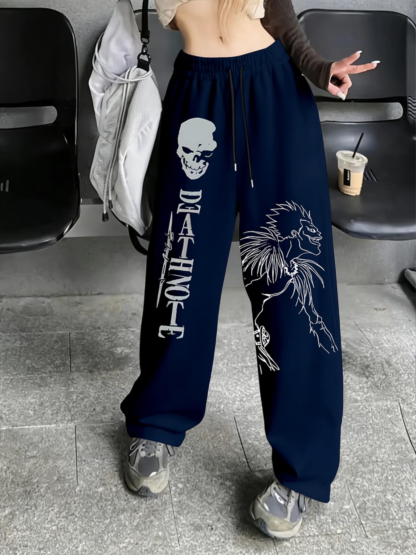 DEATHNOTEパンツ Women's Death Note Oversized Printed Sweatpants, Black Streetwear