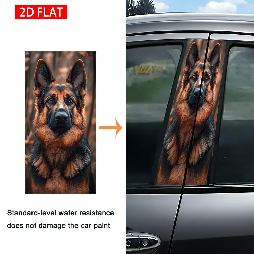 2 Sets German Shepherd Car B Pillar Stickers, Self-Adhesive PVC, Waterproof Scratch-Resistant, Ideal for Car Exterior Decoration
