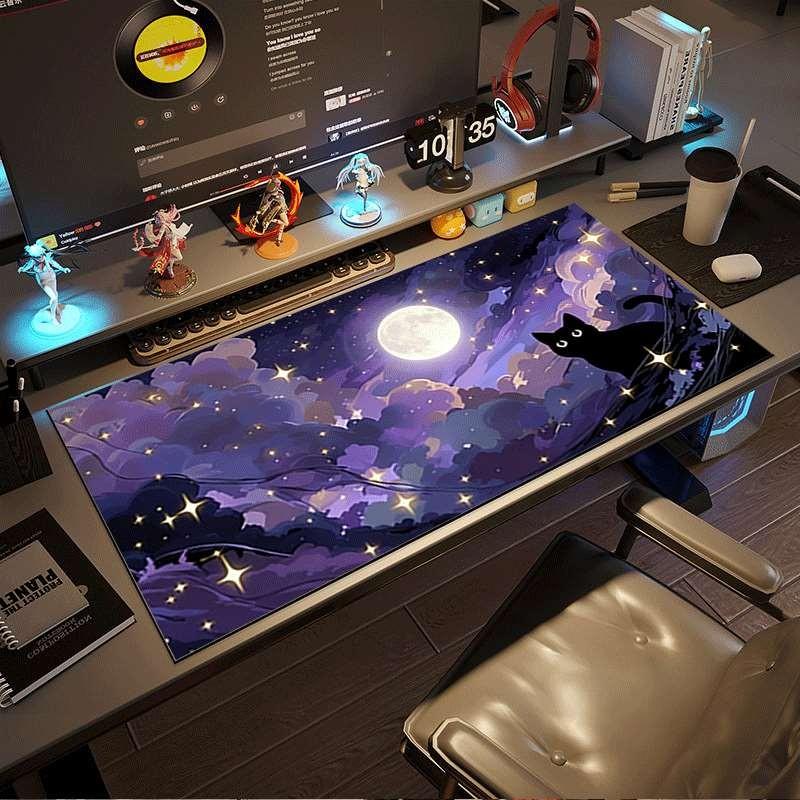 Durable Large Anti-Slip Rubber Mouse Pad, Cat Silhouette Art, Gaming Office Desk Mat, Perfect Holiday Gift, Multi-Functional Keyboard Pad