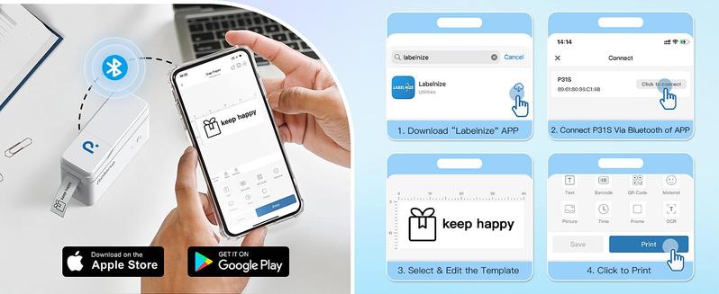 P31S mini label maker comes with tapes, Portable Bluetooth sticker printer comes with multiple templates and patterns. For organization, storage, office & home