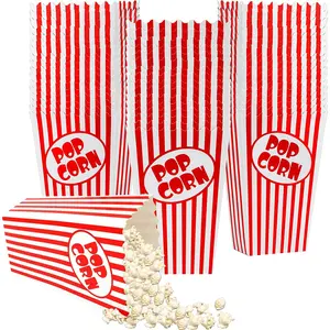 50 Pcs 5.5 Inches Tall Red & White Striped Popcorn Boxes Mini Popcorn Buckets Bags Bowls for Movie Theater Home Carnival Party Decorations