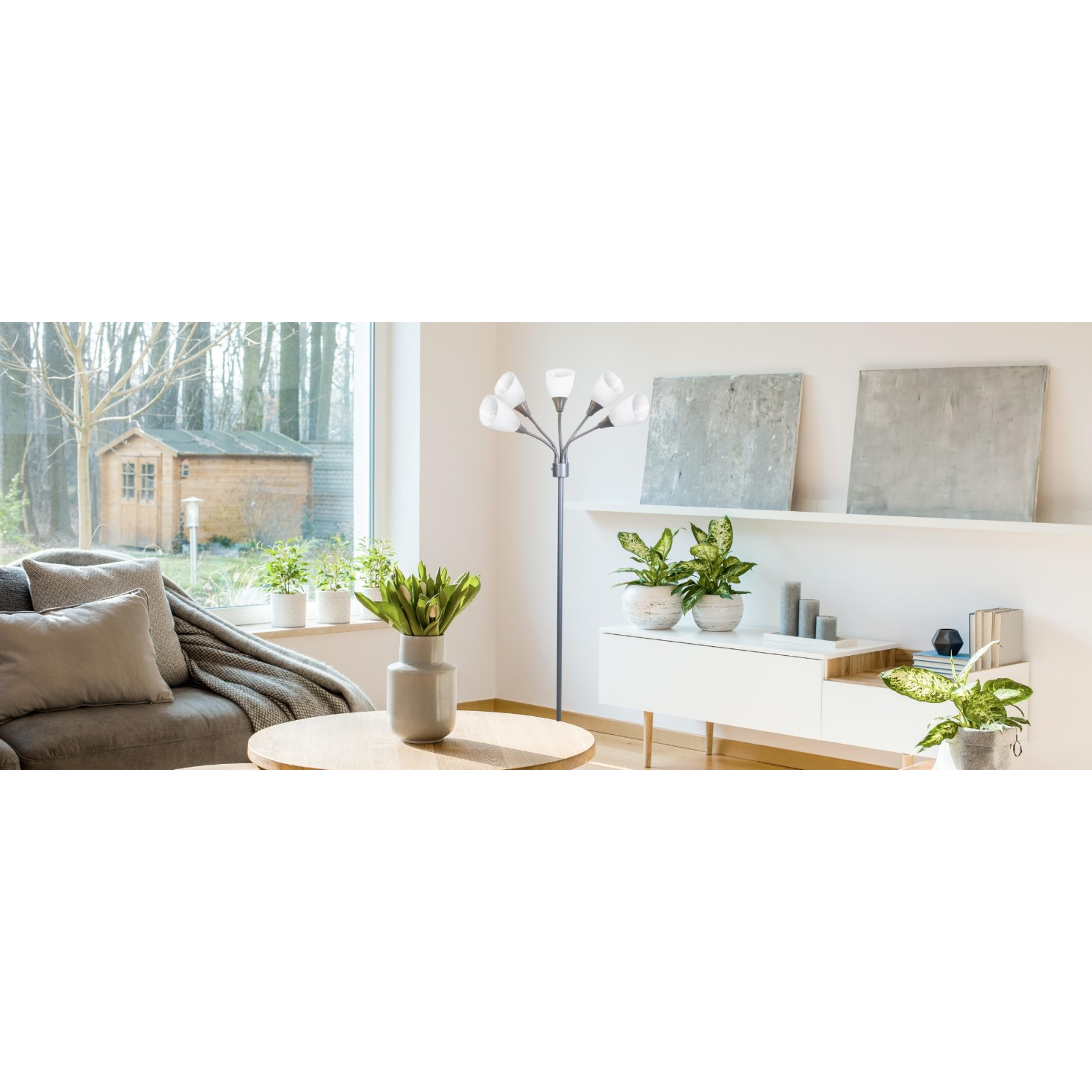Medusa 5-Light Floor Lamp – Silver Multi-Head Standing Lamp w/ 5 Adjustable White Acrylic Shades for Bedroom, Living Room, Office, Requires E12 Candelabra-Base LED Bulbs Medusa 5-Light Floor Lamp – Silver Multi-Head Standing Lamp w/ 5 Adjustable White Acrylic Shades for Bedroom, Living Room, Office, Requires E12 Candelabra-Base LED Bulbs