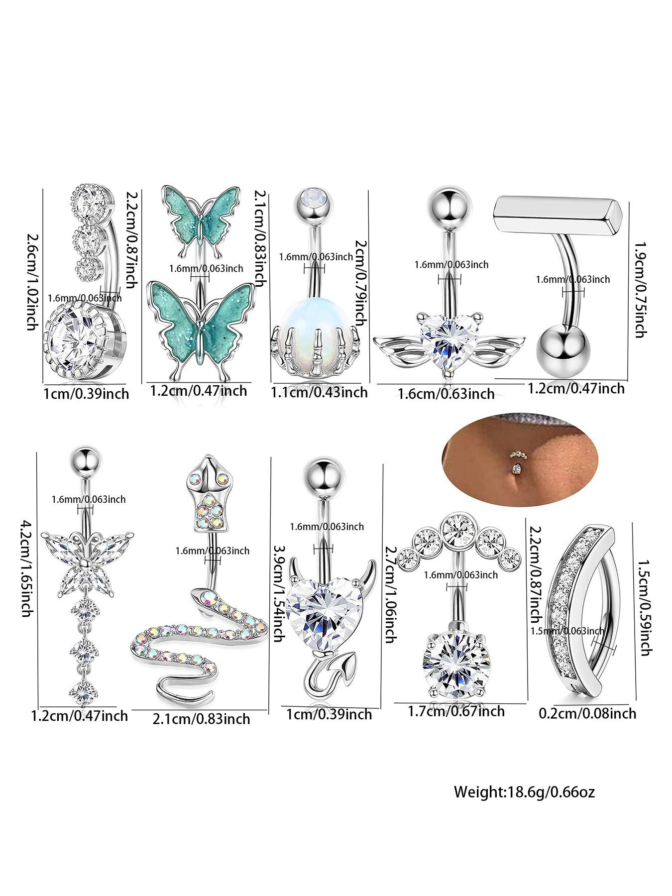 Women's Spring Rhinestone Butterfly & Snake Shape Belly Ring As Gift, Body Piercing Body Jewelry Set, Navel Piercing Jewelry, Maximalist Jewelry, Classic Belly Button Rings Accessories for Daily Wear Back To School, Body Jewellery