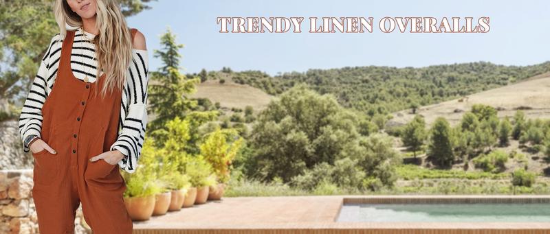 YeeZaa Women's Overalls Linen Cotton Jumpsuit Loose Casual Pullover with Pockets