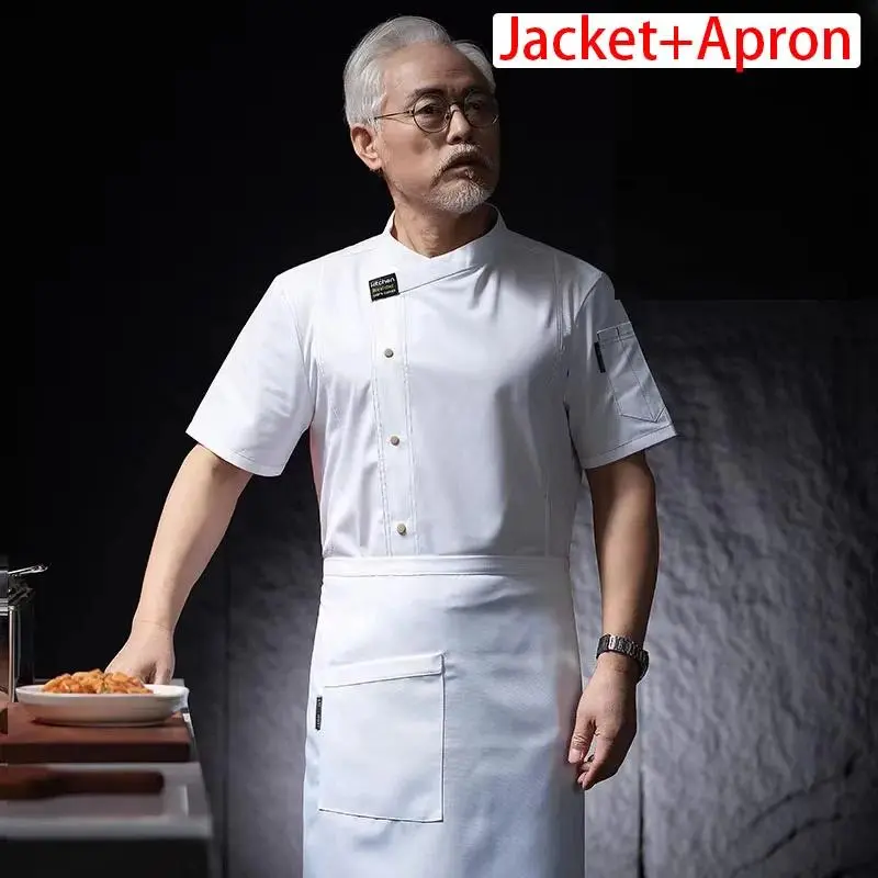 High quality 2-pcs Professional Uniform Cook Jacket and Apron Hotel Overalls Cooking Costume Catering Kitchen Clothes Chef Shirt