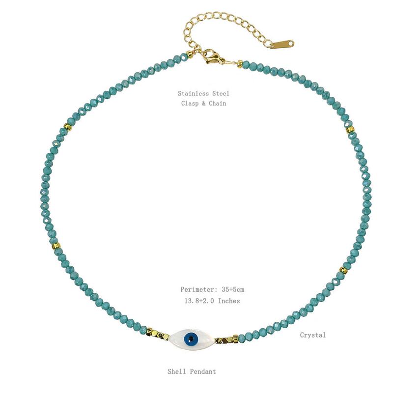 Funtopia Handmade Female Crystal Glass Necklace Pearl Summer Bohemian Multi Color Layered Chains Stainless Steel Chains Evil Eye Necklace Valentine's Day Gifts Anniversary Gifts