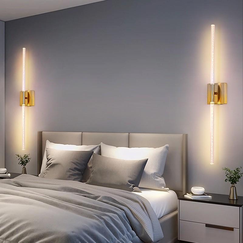 Set of 2 LED Wall Sconces, Black and Gold / 80cm Modern Rectangular Crystal Wall Sconces - Rechargeable with Remote Control - Dimmable - Ideal for living room accent walls, hotel corridors, hallways, and home interiors