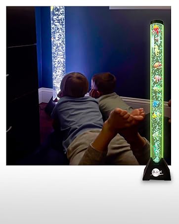 Bubble Fish LED Bubble Lamp - Desktop Sensory Tube-Shape Indoor Nightlight with 7 RGB Colors, Moving Fishes, Artificial Aquarium Tank for Home Decor, Kids Gift