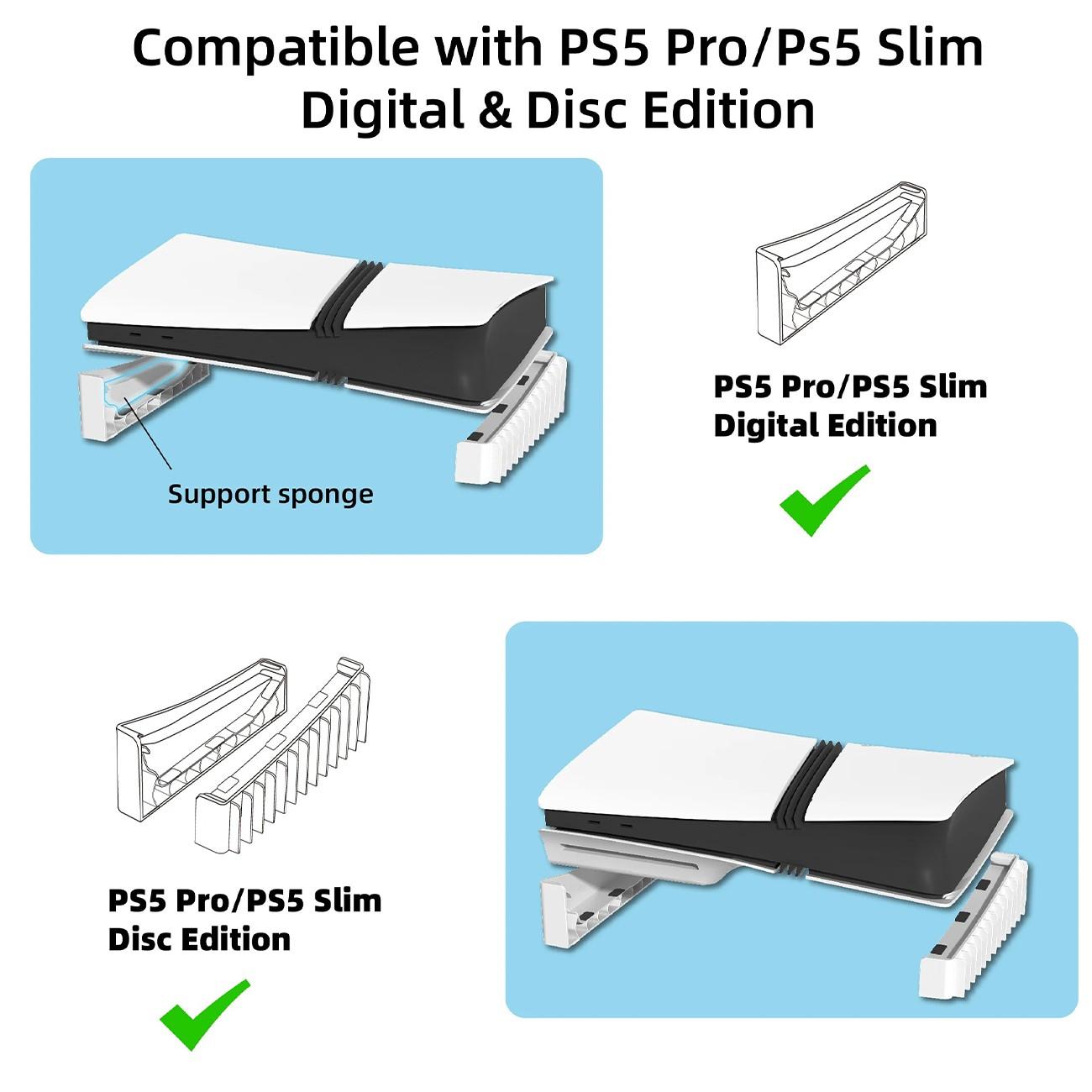 PS5 Horizontal Stand with 12 Disc Storage Slots, ABS Anti Slip Console Base, Space Saving Organizer Compatible with PlayStation 5 Slim and Pro Disc and Digital Editions, Stable Cooling Stand for Gaming Setup and Home Entertainment, Game Night Gadget