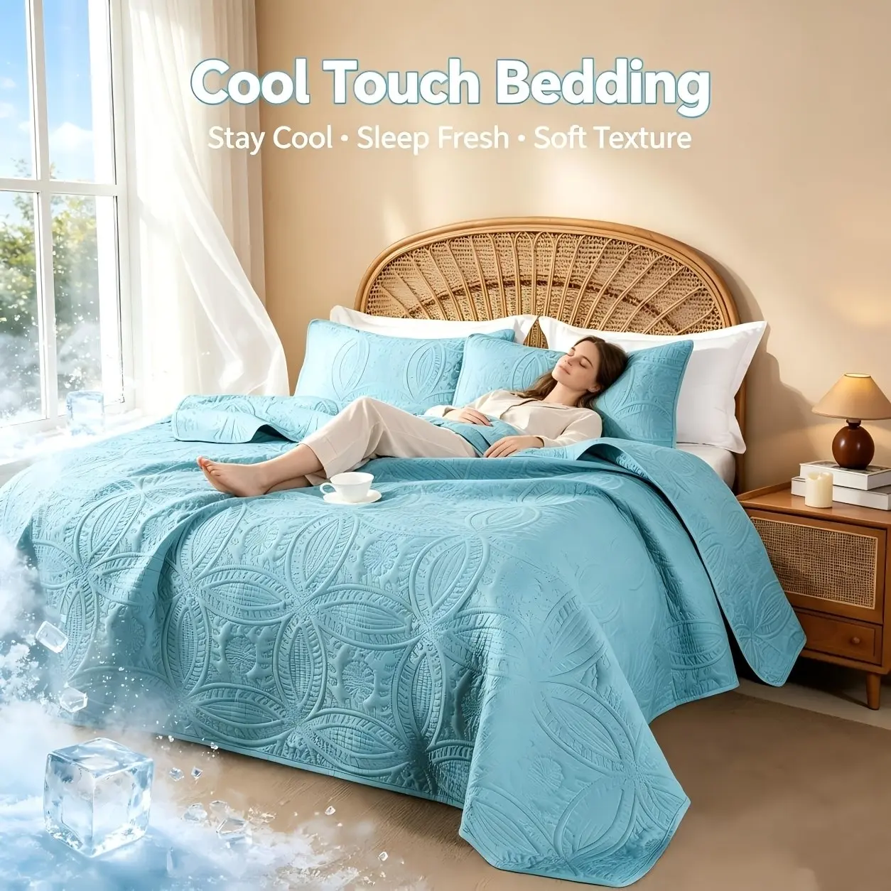 Cool Touch Quilted Bedspread Set - 2/3pcs Summer Blanket with Pillow Shams, Lightweight & Breathable for Hot Sleepers