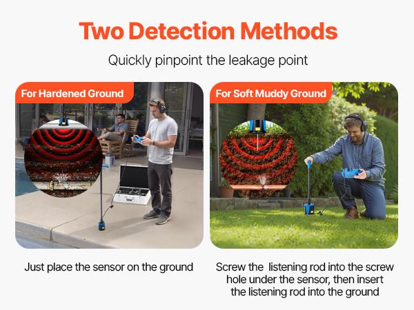 VEVOR Pipe Water Leak Detector for Outdoors, 1Hz-10000Hz, 7 Touchscreen Water Leakage Detection Locator for 16.4FT (5m) Underground Plumbing - with Medium Sensor, 3 Listening Rods, Headphone Case VEVOR Pipe Water Leak Detector for Outdoors, 1Hz-10000Hz, 7 Touchscreen Water Leakage Detection Locator for 16.4FT (5m) Underground Plumbing - with Medium Sensor, 3 Listening Rods, Headphone Case