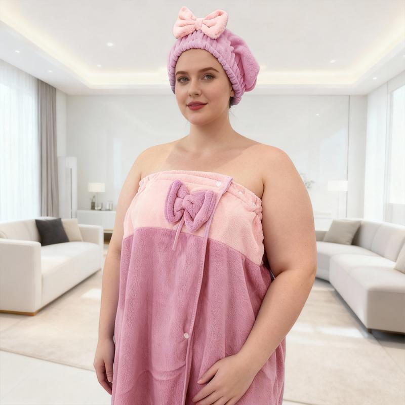 2pcs Set 80*210cm Plus Size Bathrobe + Shower Cap with Adjustable Suitable for XXXL-XXXXL  Bathrobe Suitable for Home and Travel Sweat Steaming 31.4*82.6in