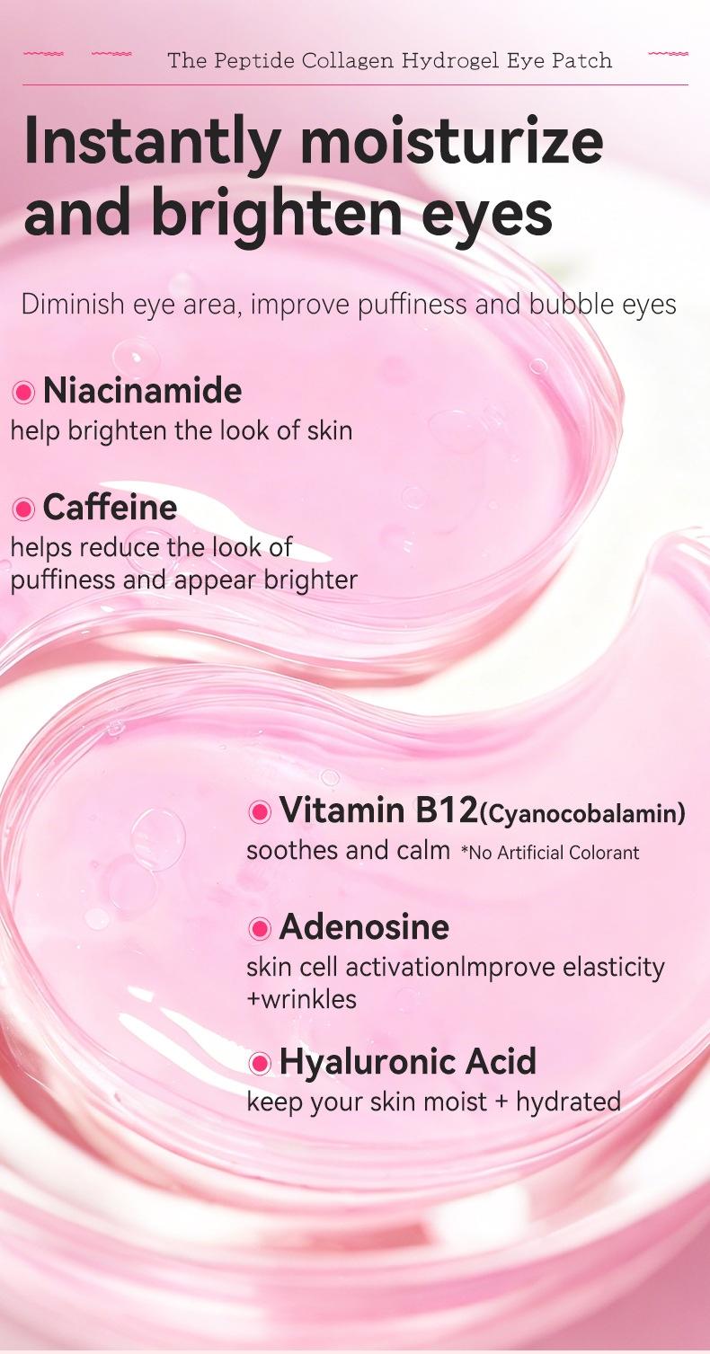 Collagen Peptide Eye Patches for Wrinkles & Fine Line,The Peptide Collagen Hydrogel Eye Patch 60 Patches Reduce Puffiness Hydrate Under- for Puffy Eyes, Dark Circles  Eye Patches -Hydrogel Eye Patches(60pcs)