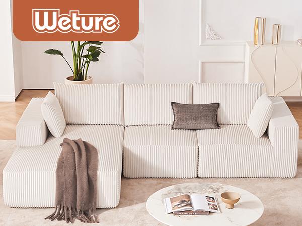 【2 Packages】108” Modular Sectional Sofa, Cloud Sectional Couch with Deep Seat, Modern Modular L-Shape Sofa Couch with Chaise,Upholstered Couches for Living Room Bedroom