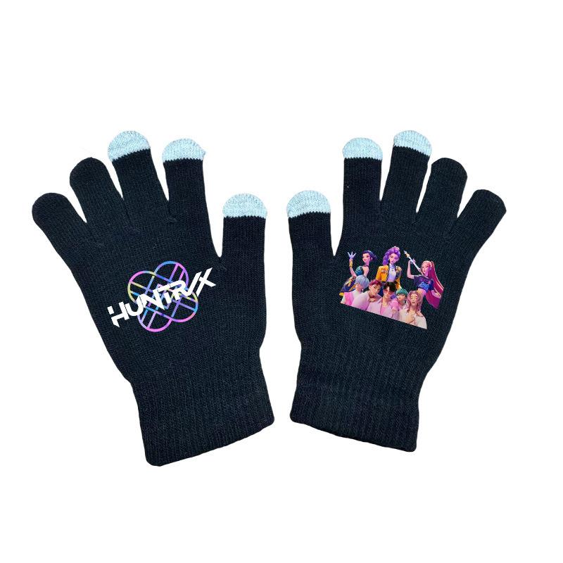 New K-Pop Demon Hunters Girl Group Print Gloves, Teenage Girls Fleece Gloves, Same Style as K-Pop Demon Hunters, Fashion Accessories