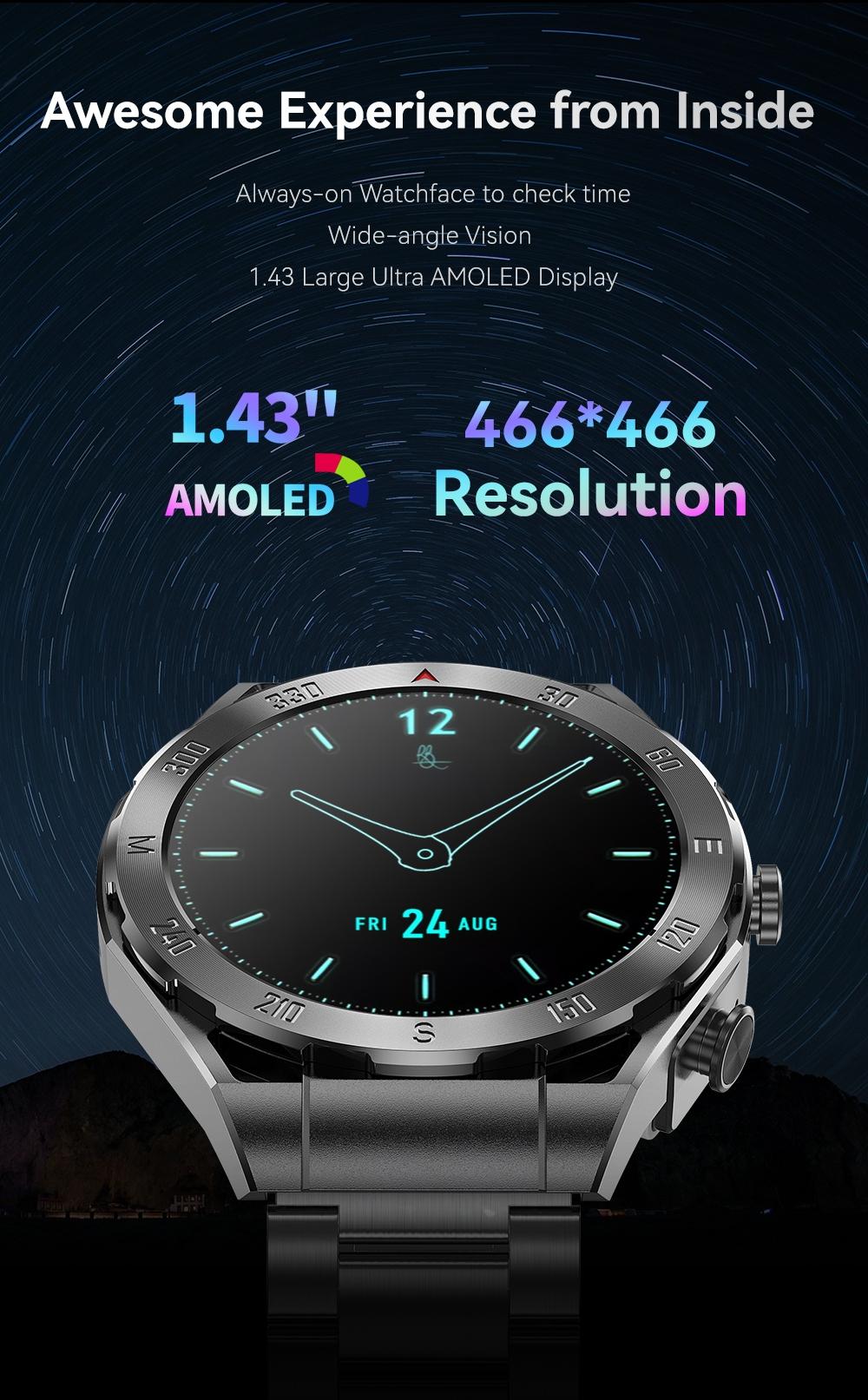 F33 Business Smart Watch with Earbuds 1.43 Inch AMOLED HD Display Bluetooth Calling Health Tracking Long Battery Life