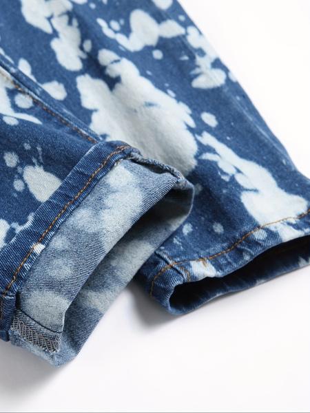 Men's Fashion Casual Splash Ink Slim-Fit Jeans, Slim-Fit Street Style Jeans. The fabric is comfortable, featuring a mid-rise button closure (belt not included), suitable for men's daily wear.