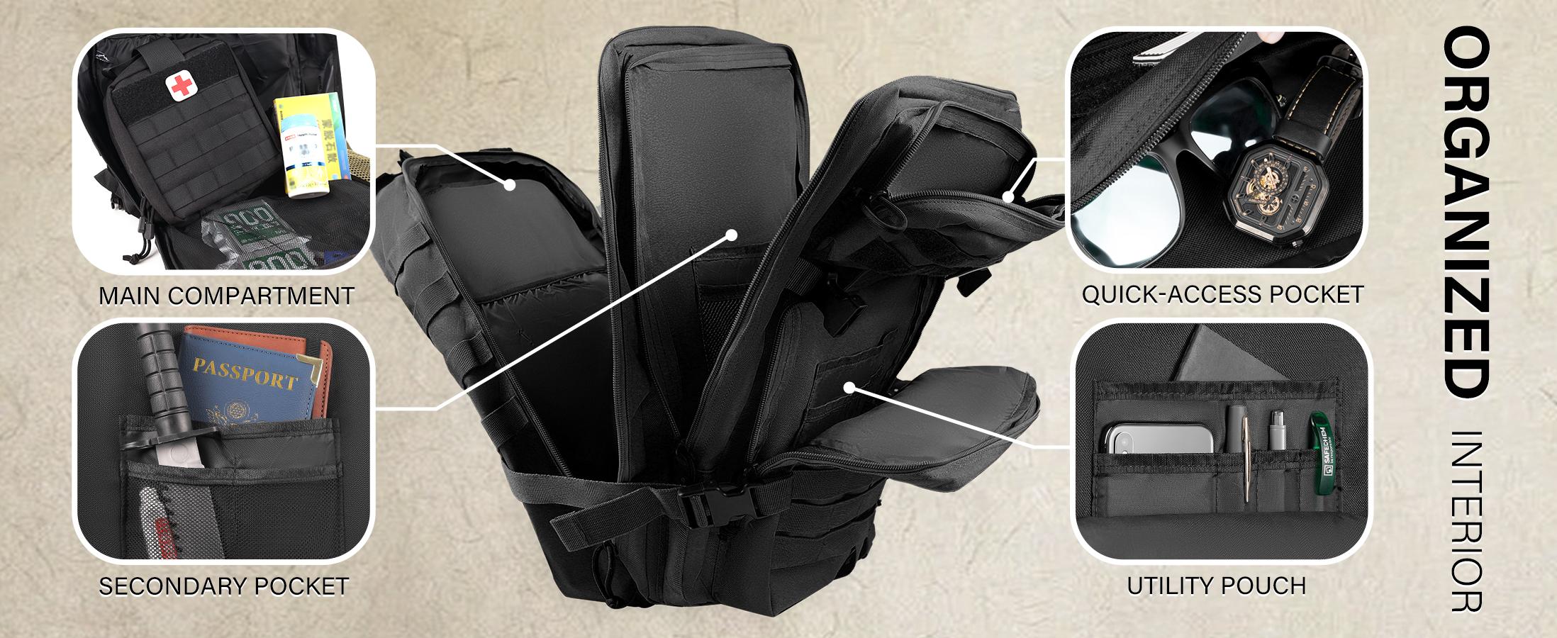 Military Tactical Backpack - Large 3 Day Assault Pack Molle Bag Rucksack for Outdoor Hiking and Camping,40L,With USA Flag Patch