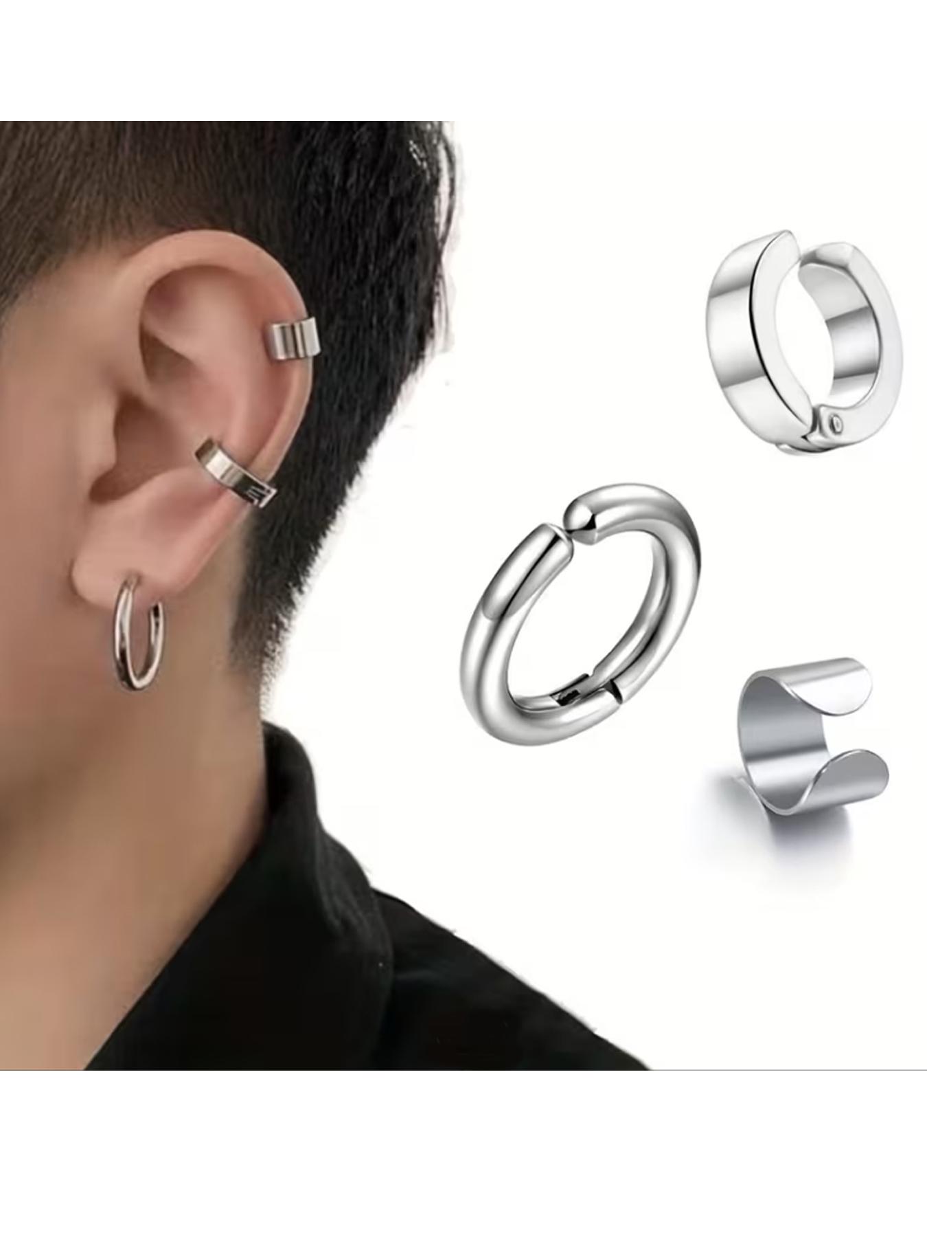 4 Pcs Stainless Steel Clip Earrings Set, No Piercing Required, Unisex Street Style, Random Print, All Seasons, Free Combining