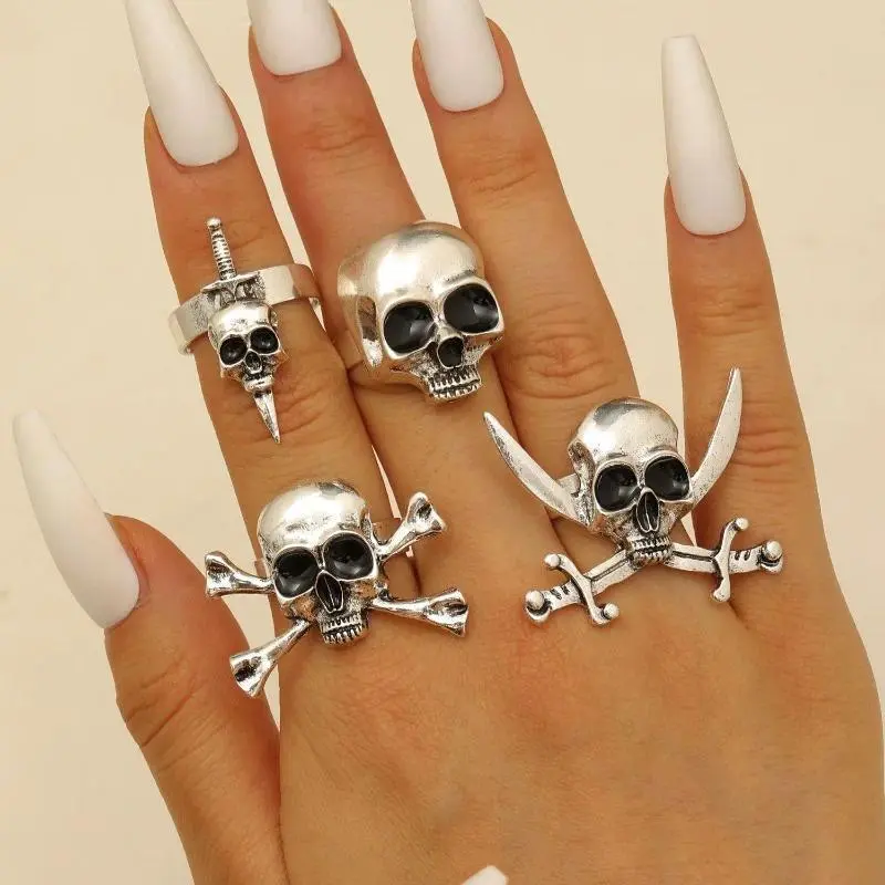 Halloween Dark Horror Fashion Party Opening Ring, Personalized Gothic Skull Pirate Ring for Women, Jewelry Accessories