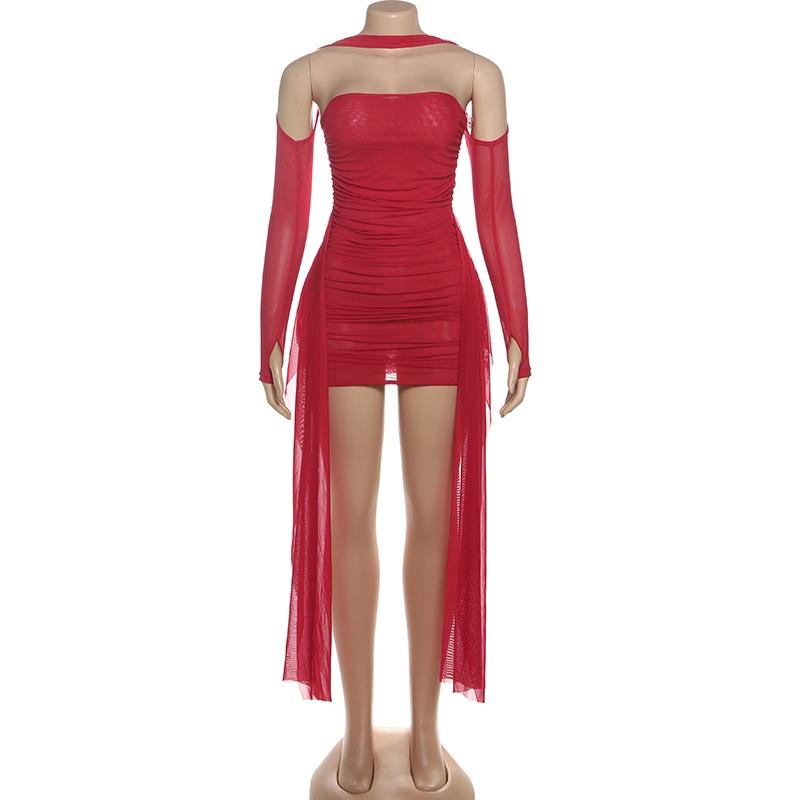 DOUCIU Summer Bachelorette Party Sexy Hot Personality Cool Mature Women'S Thin Mesh See-Through Mini Hip Wrap Dress