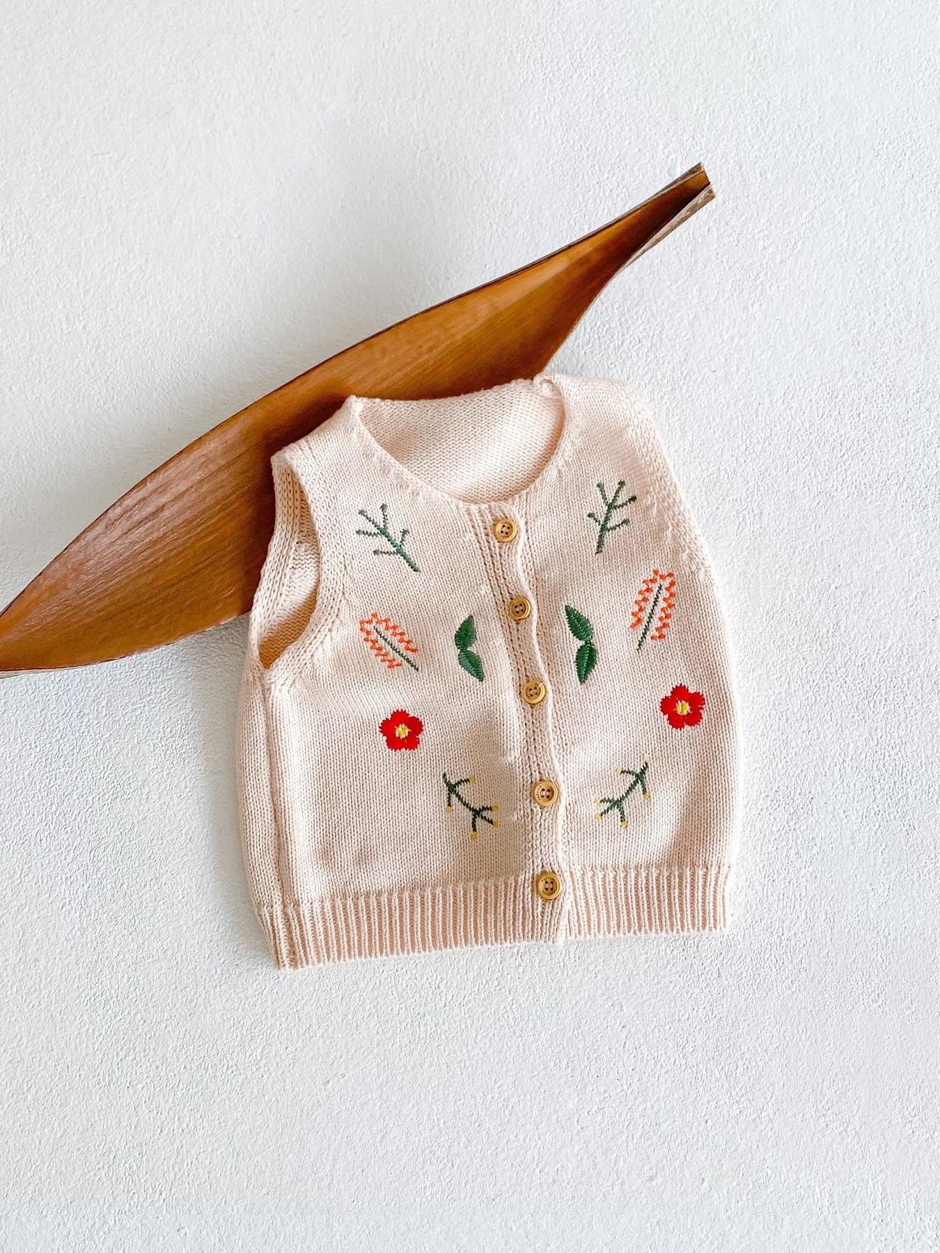 NewAutumn Winter New Baby Toddler Versatile Vest Embroidered Cotton Cardigan Cute Floral Design Warm Comfortable Daily Wear