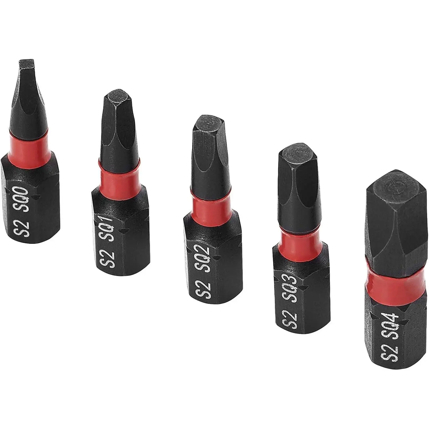5PCS Robertson Square Drive Bits, Premium S2 Alloy Steel Square Drill Bit Set, Size #0,1,2,3,4, 1/4 Inch Hex Shank, 1 Inch Long