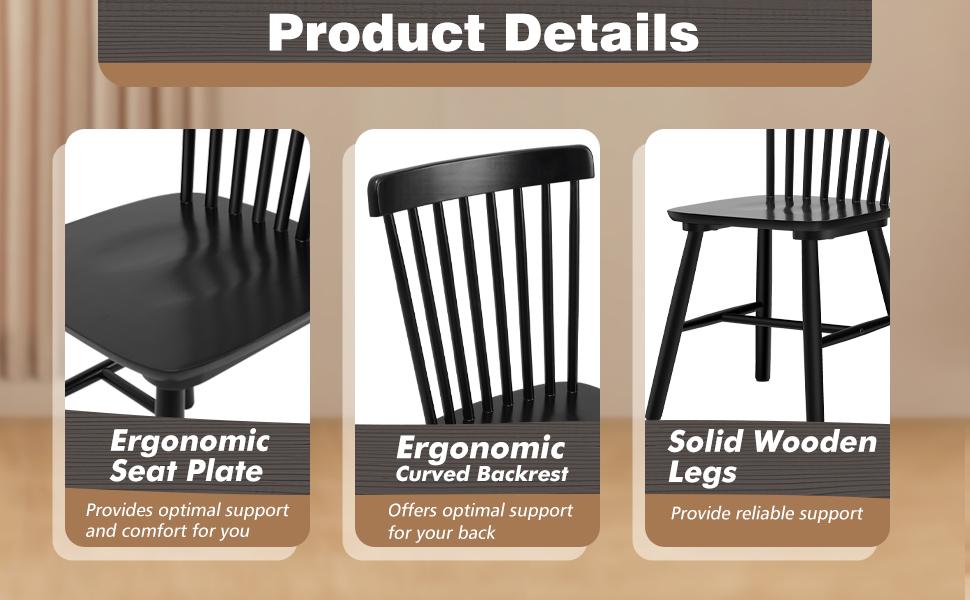 Modern Spindle-Back Wooden Dining Table Chairs Set of 2/4, Farmhouse Country Style Indoor Furniture for Kitchen, Dining Room Modern Spindle-Back Wooden Dining Table Chairs Set of 2/4, Farmhouse Country Style Indoor Furniture for Kitchen, Dining Room
