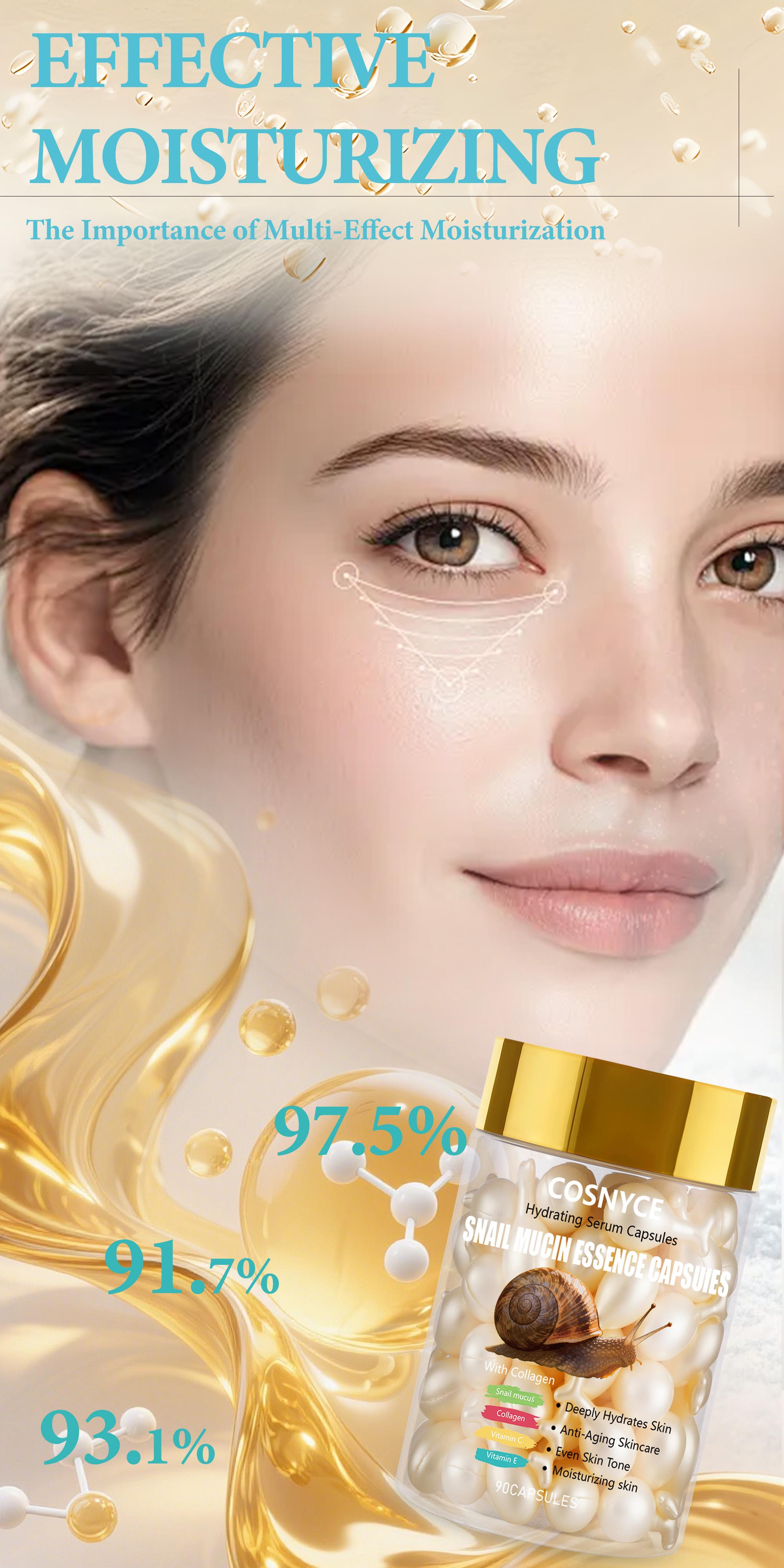 Cosnyce Snail Mucus Essence Capsules, Hyaluronic Acid Collagen Retinol, Moisturizing Skincare, Firming and Hydrating