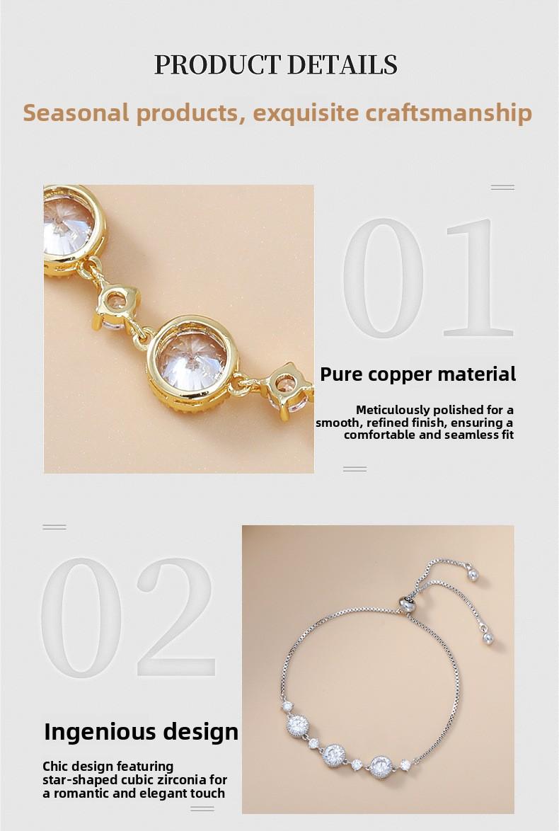 Light luxury style exquisite high-end champagne gold round zircon bracelet, new niche fashion women's hand accessory with pull-string design