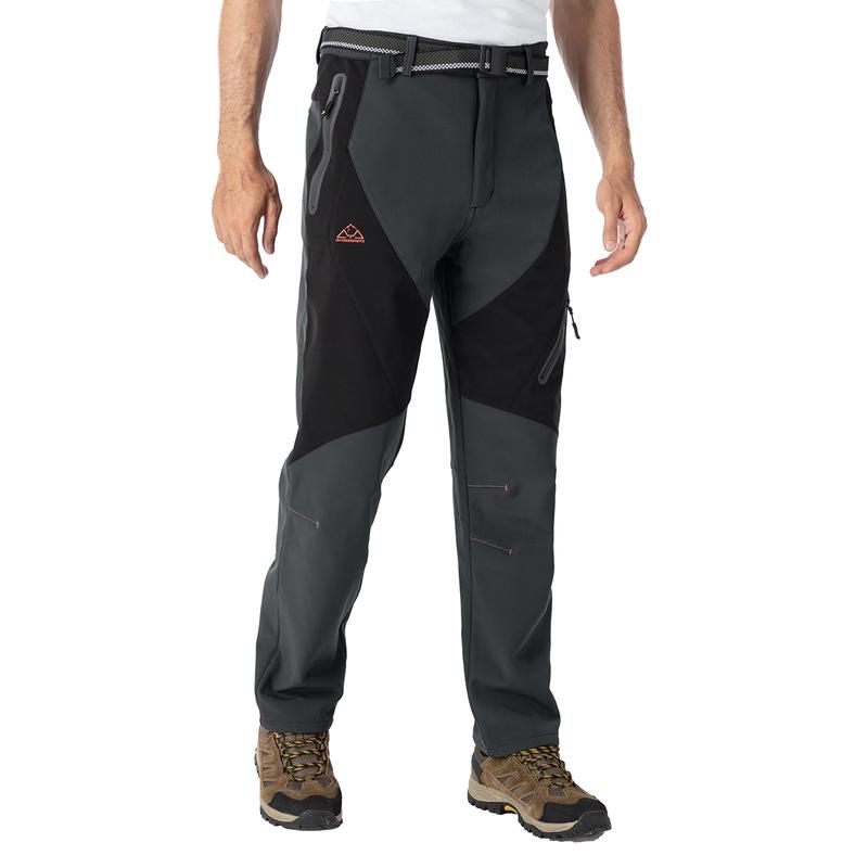 YSENTO Men's Winter Hiking Pants Waterproof Fleece lined Ski Snow Softshell Work Pants 4 Pockets for Outdoor Camping fishing Casual Athletic Jogging