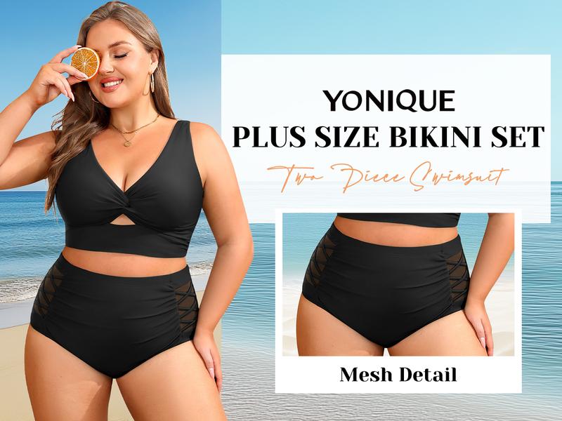 Yonique Women's Plus Size Two Piece Swimsuits - High Waisted Bikini Tummy Control Bathing Suits 2025 Twist Knot Swimwear