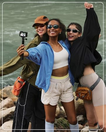 Women's Athletic Hooded Windbreaker Clothes - Lightweight Waterproof Solid Long-Sleeve Outdoors Top with Large Zippered Pockets, Windproof Zipper for Hiking, Daily Commuting