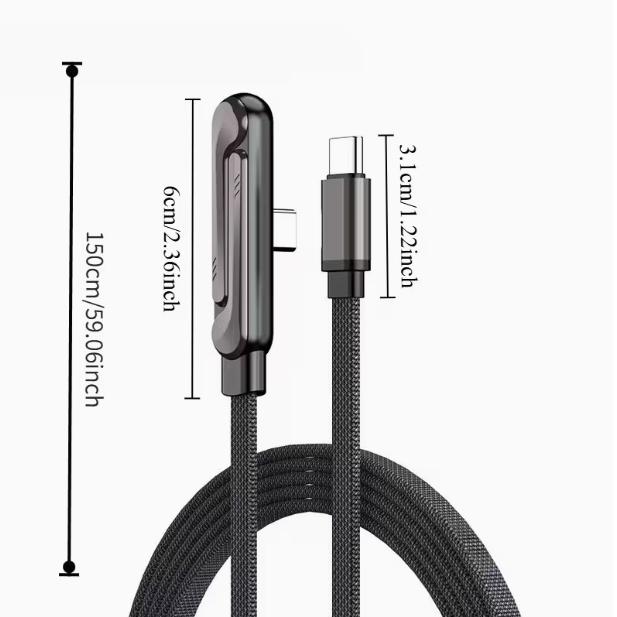 MAX 240W Foldable Phone Stand Data Cable | Dual Type-C Super Fast Charging Elbow, Braided Cable, Holds Various Phones, USB Data Transmission