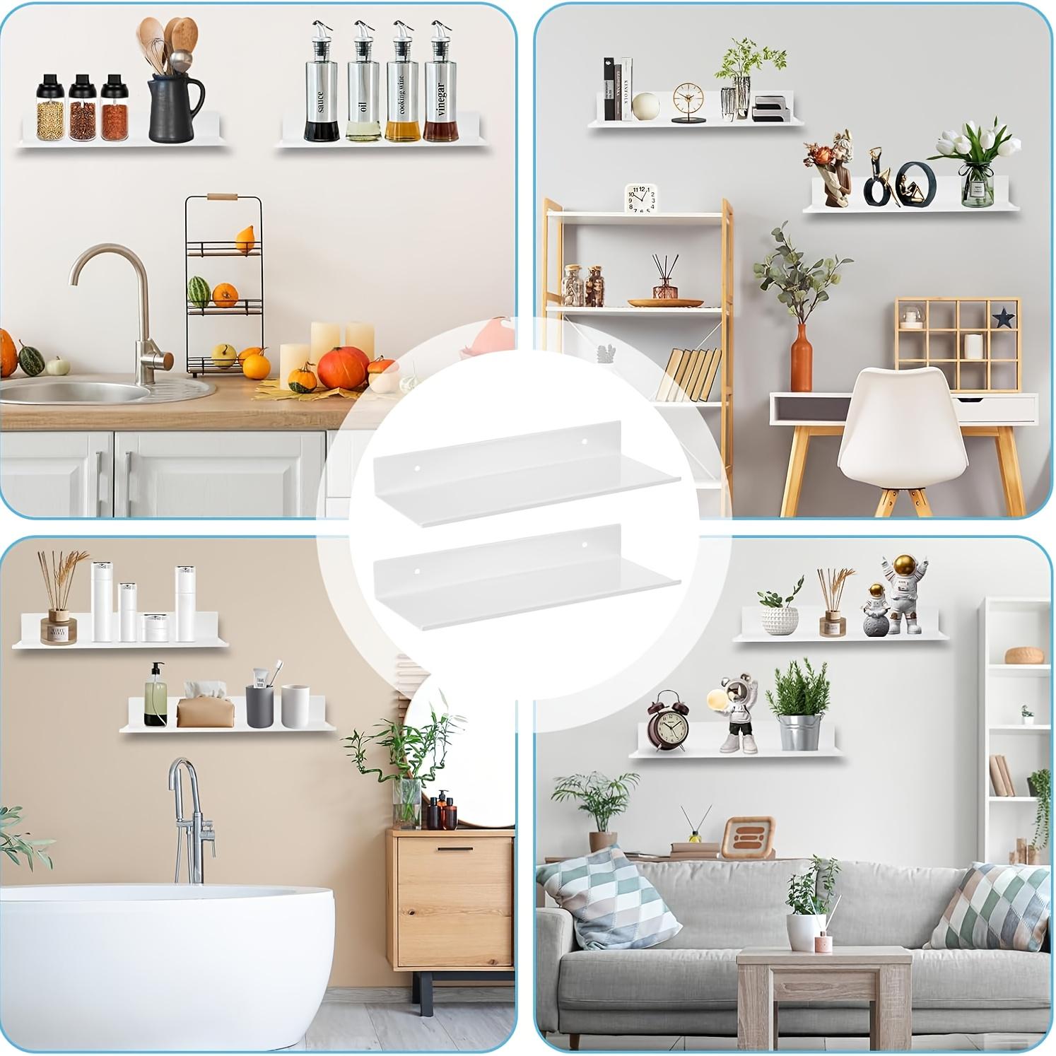 30/40/50cm Wall Shelf Metal Bathroom Floating Shelves, No Drill Mirror Shower Organizer, Living Room Kitchen Storage Ledge, Wall Mounted Shelf