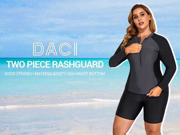 Daci Women Two Piece Plus Size Long Sleeve Rash Guard Bathing Suit Zip Front Athletic Boy Shorts Tankini Swimsuits UPF 50 Daci Women Two Piece Plus Size Long Sleeve Rash Guard Bathing Suit Zip Front Athletic Boy Shorts Tankini Swimsuits UPF 50